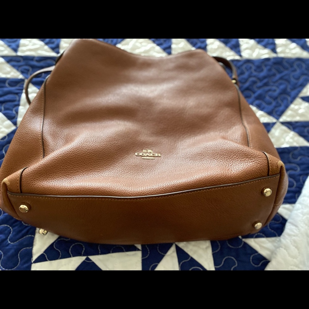 COACH pebble grain brown bag. Like new. 3 inside areas. Shoulder straps.